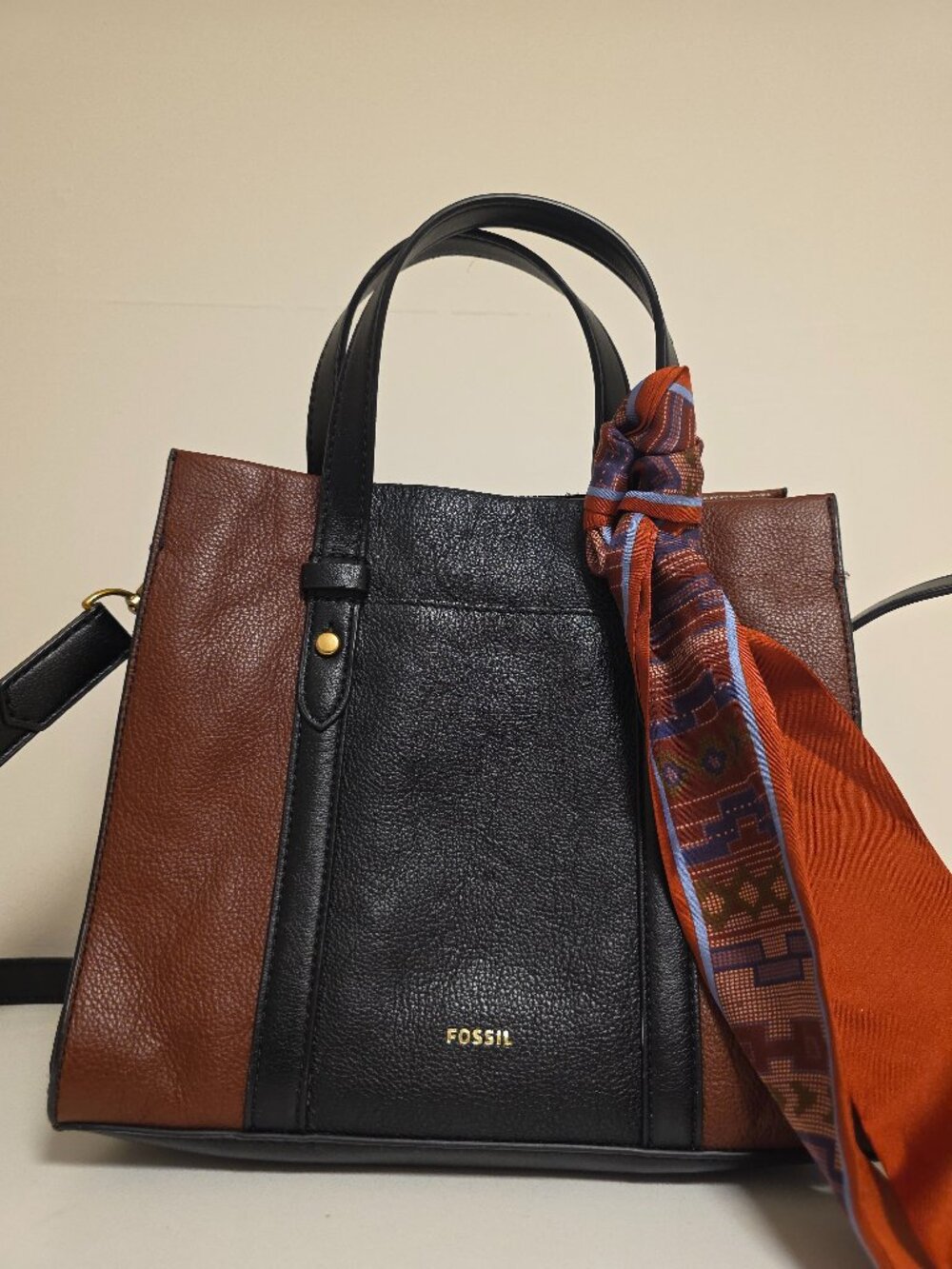 Fossil Kingston Leather Satchel in Brown and Black